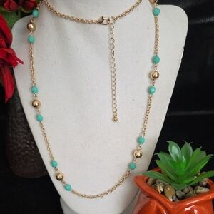 Elegant Gold and Aqua Beaded Necklace